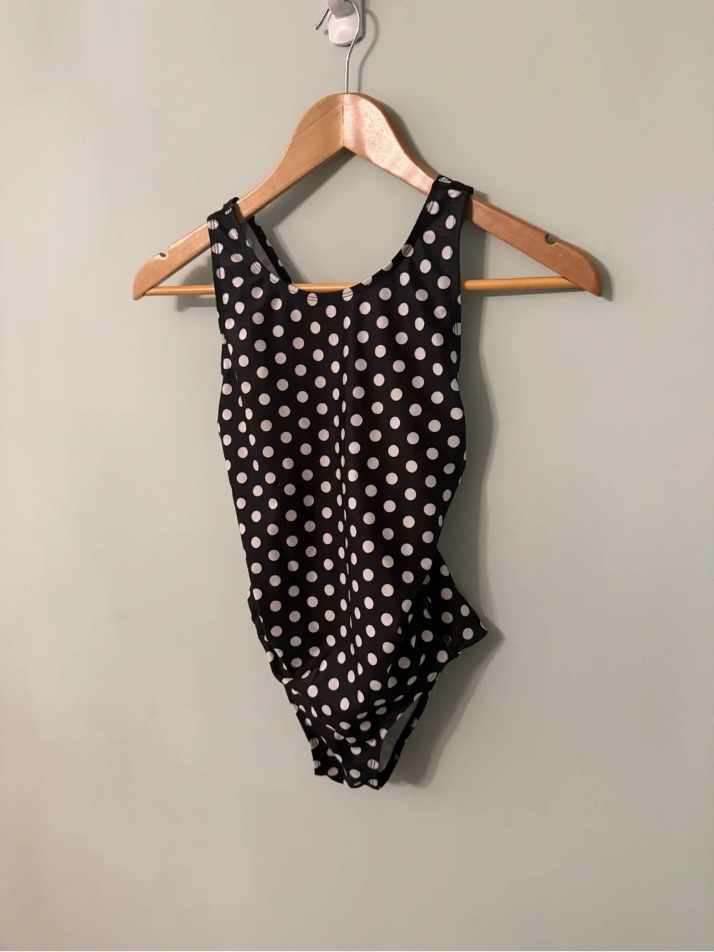 Girls Black and White Polka Dot One-Piece Swimsuit - Size 10